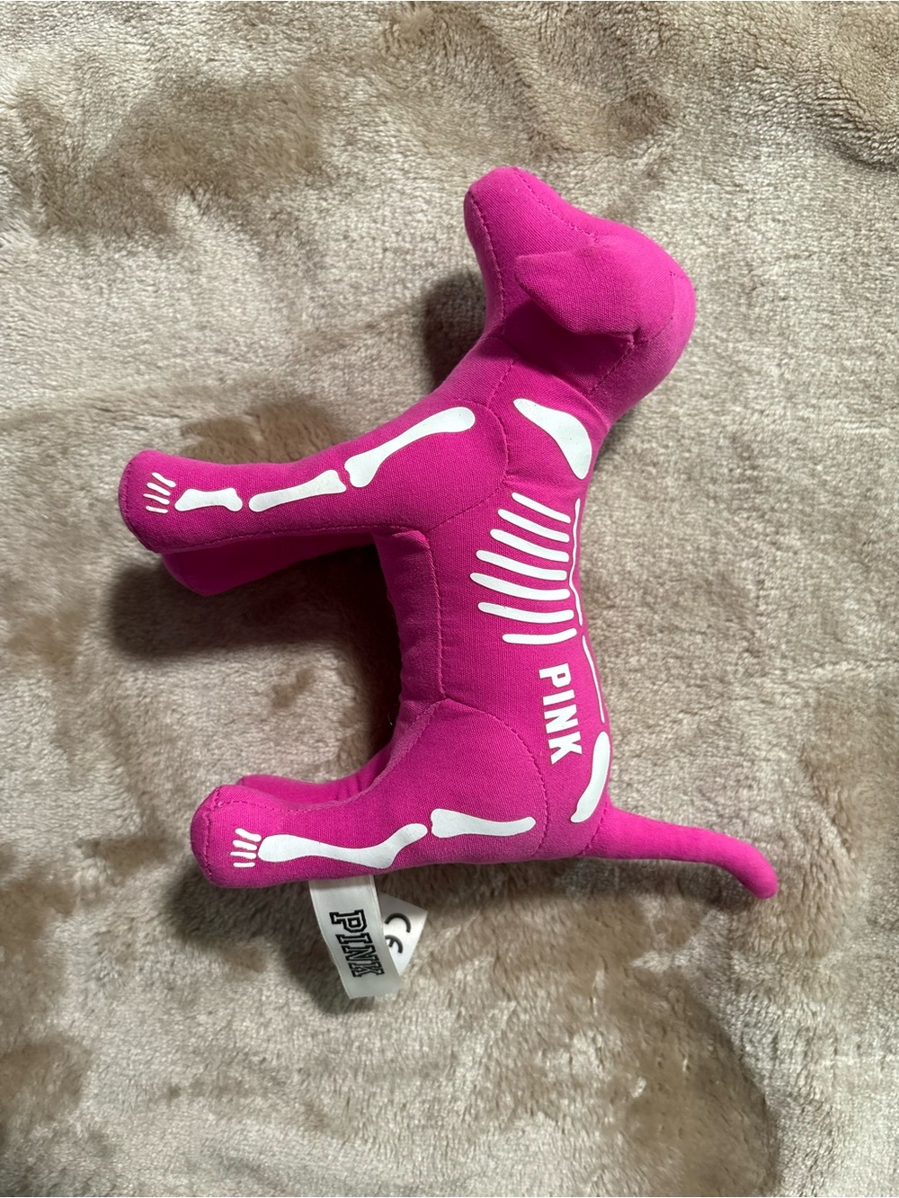 PINK Victoria's Secret Bright Pink Dog PlushToy with Skeleton Print